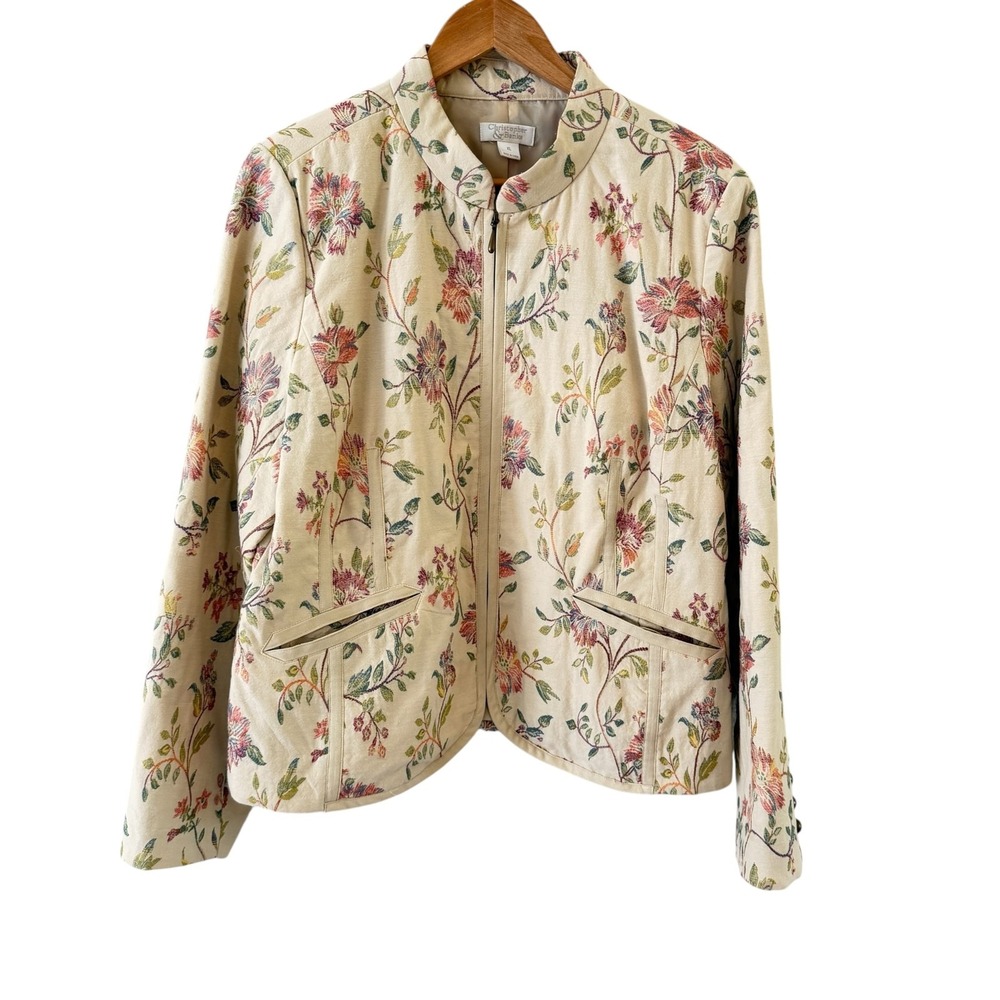 Christopher & Banks Floral Tapestry Jacket Womens XL Cream Cottage Boho Nature